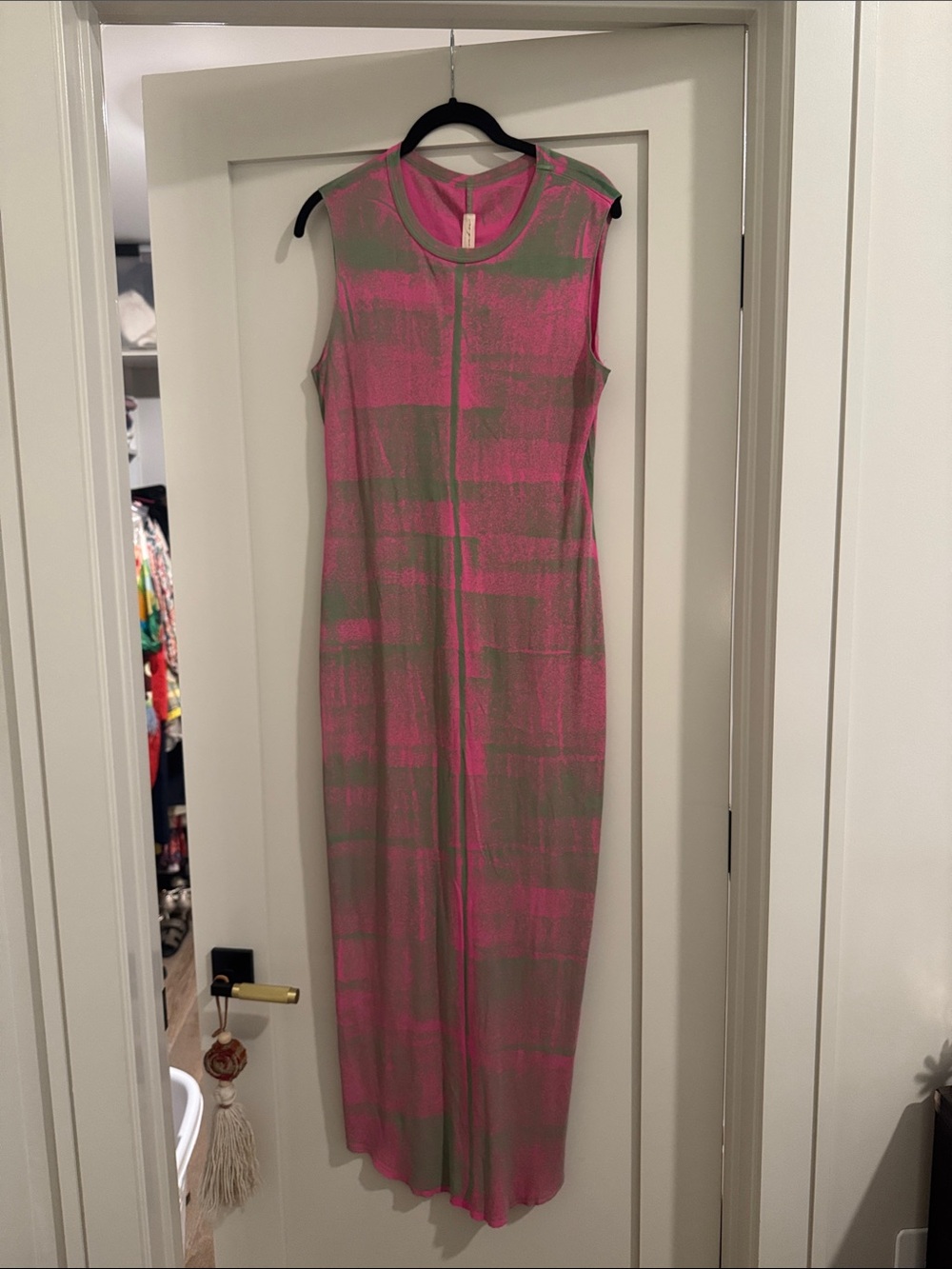 Raquel Allegra Pink and Green Sleeveless Maxi Dress